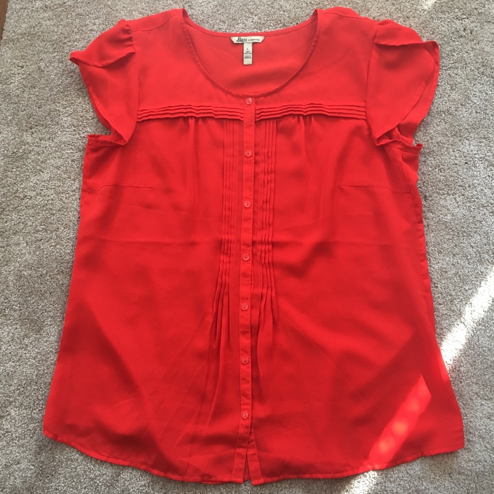 Bass Orange Tulip Sleeve Pintuck Blouse